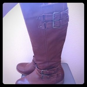 Brown under the knee riding boots